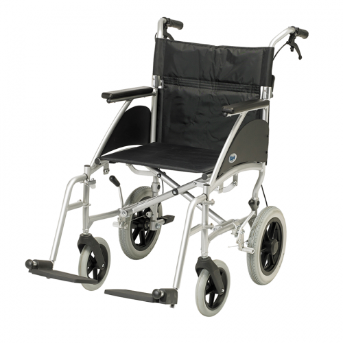 Wheelchair with footrests and silver frame