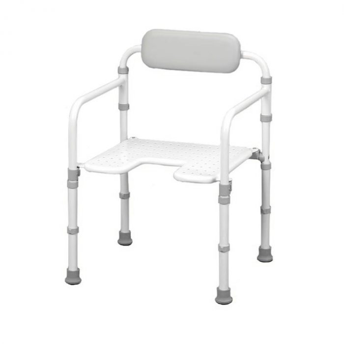 Open shower chair with rubber feet