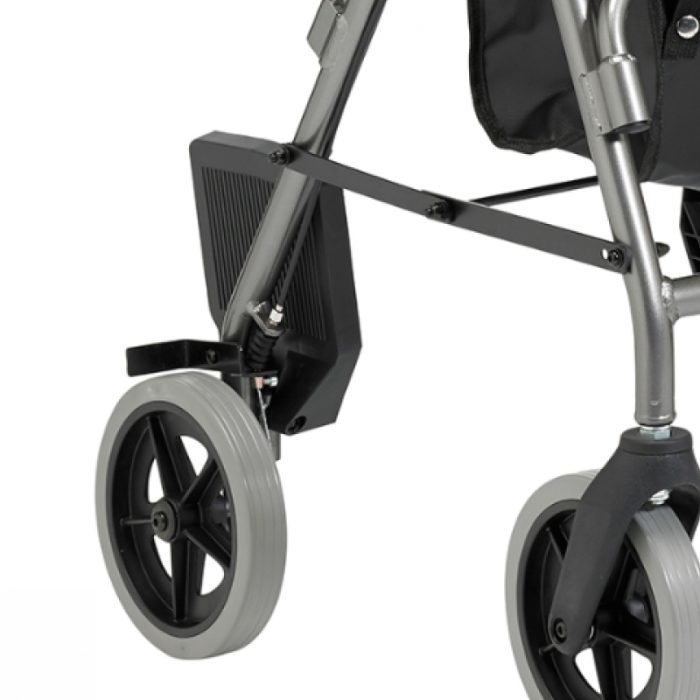 Transfer rollator wheel and footrest
